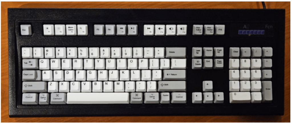 Unicomp Model M keyboard in black with white and grey keycaps 